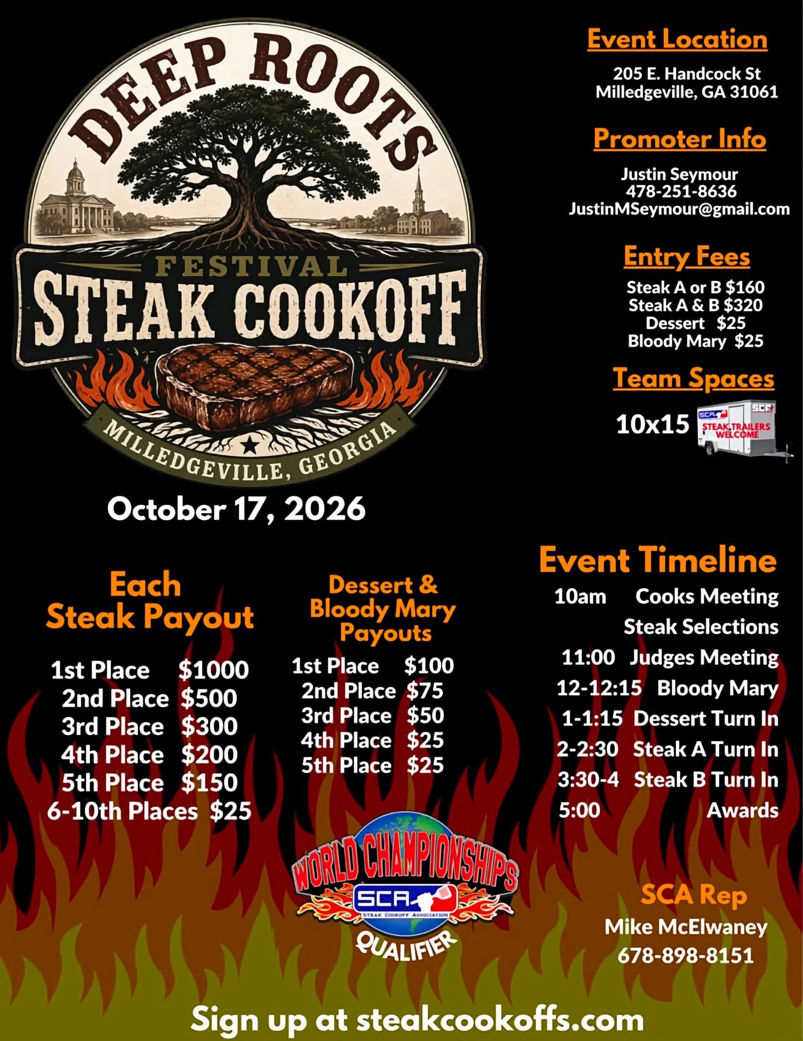 Deep Roots Festival Steak Cookoff flyer — October 17 2026, Milledgeville GA